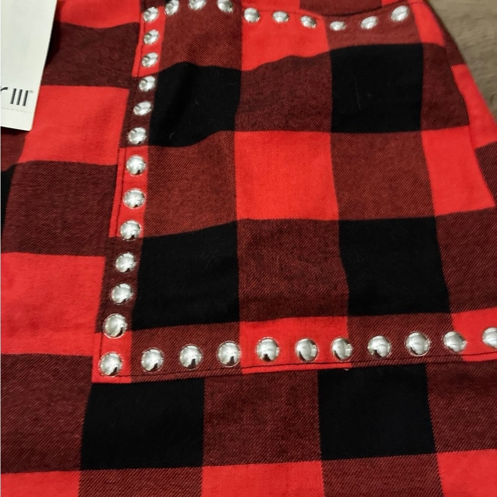 Bar III Red and Black Plaid Skirt New 14 - Picture 2 of 5